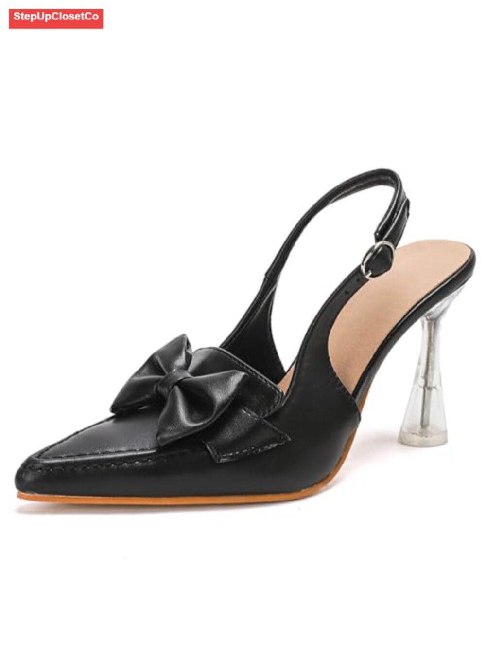 Women's Slingback Clear Kitten Heels Bow Pumps Pointed Toe High Heels Wedding